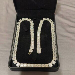 Moissanite 10mm Chain Iced Out Baguette Silver Plated 22 Inch Chain